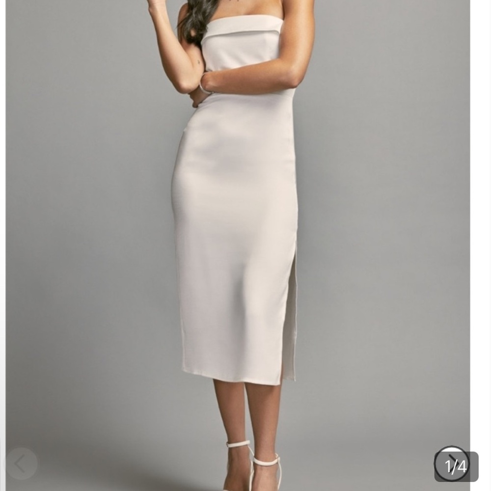 Mi Ami Strapless Midi Sheath Dress in White